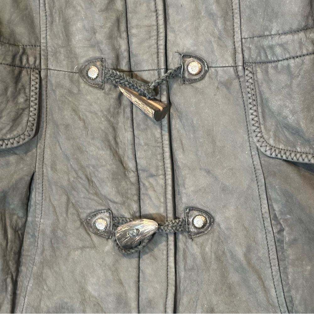 Lone Pine Leather Duffle Coat Women's M Coyote Fur Hood Toggle USA Made Vintage - Picture 6 of 13